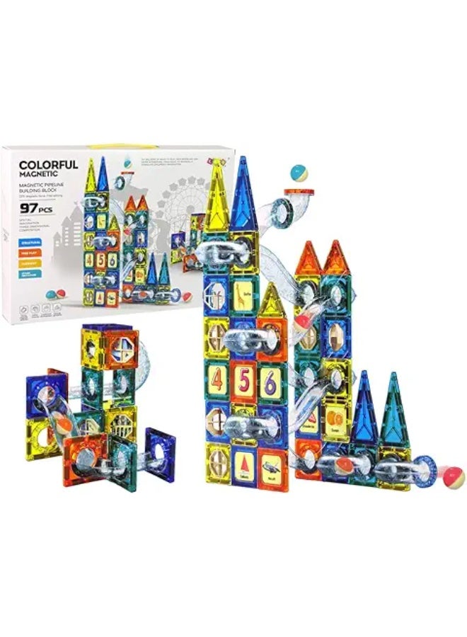 Magnetic Pipeline Building Blocks, Educational Construction Set, 97 Pieces, Colorful - Image 4